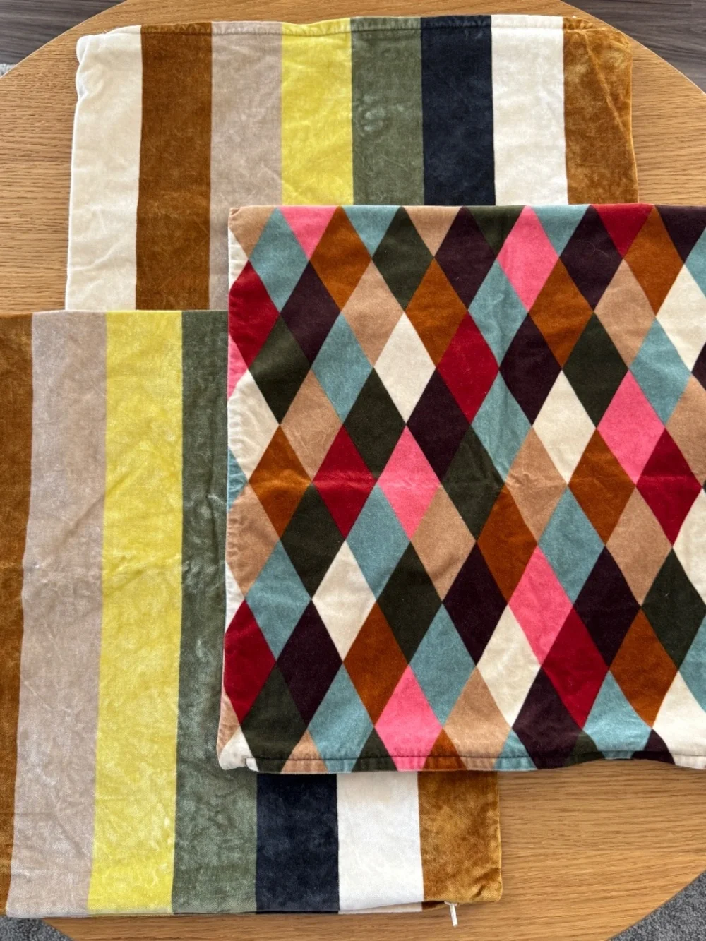 IKEA Decorative Throw Pillow Covers Set of 3 Velvet Striped and Geometric